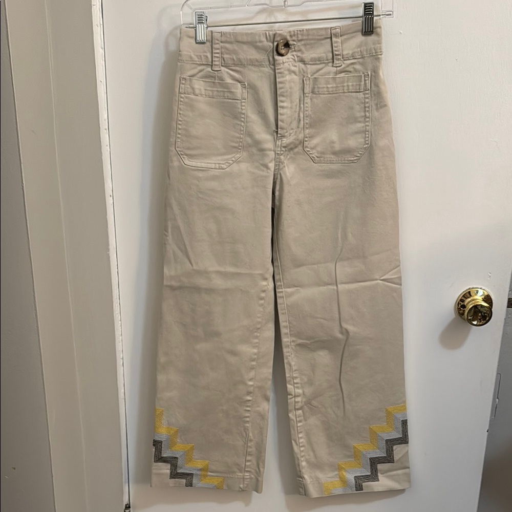 NWOT Mauve by Anthropologie Beige Boot Cut Pants with Chevron Detail